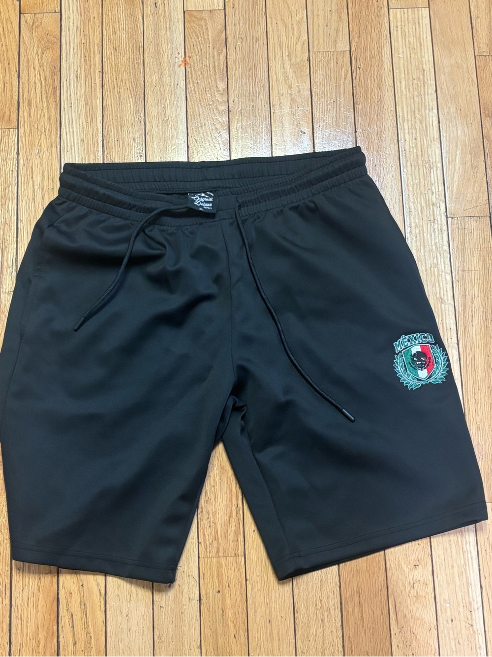 Original Deluxe Black Athletic Shorts with Green & Red Mexico Crest